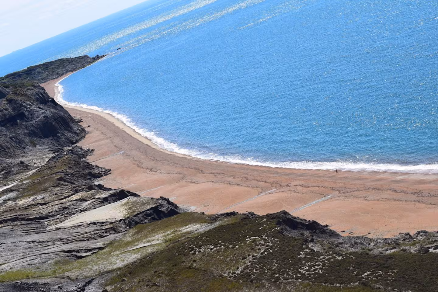 The beach below